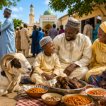 Famille réunie pour célébrer la Tabaski avec un mouton